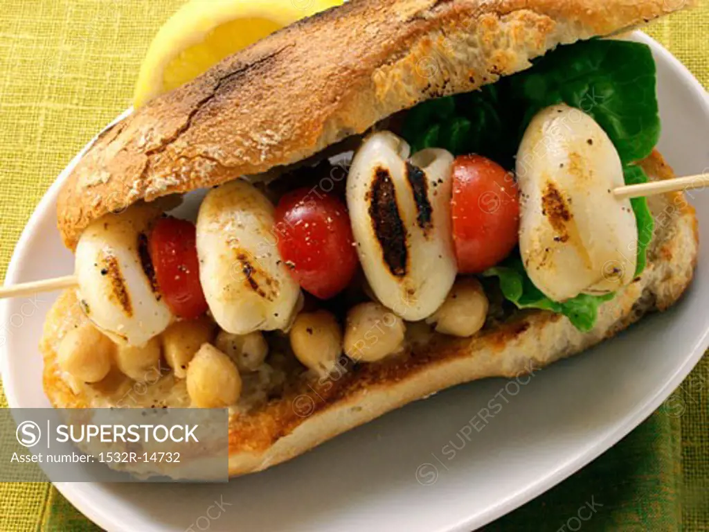 Mediterranean sandwich with cuttlefish and chick peas