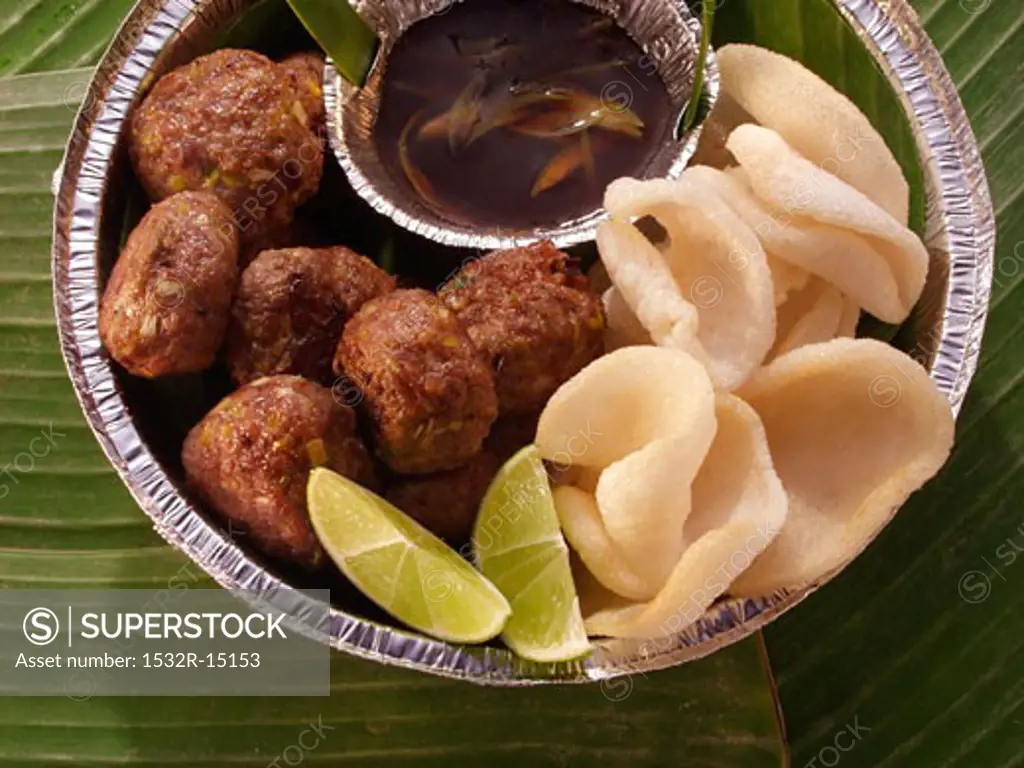 Thai meatballs with krupuk and soy sauce