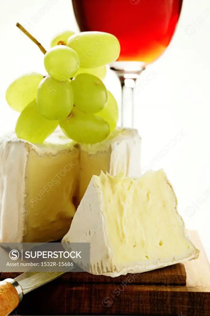 Saint Andre triple cream cheese with grapes and red wine