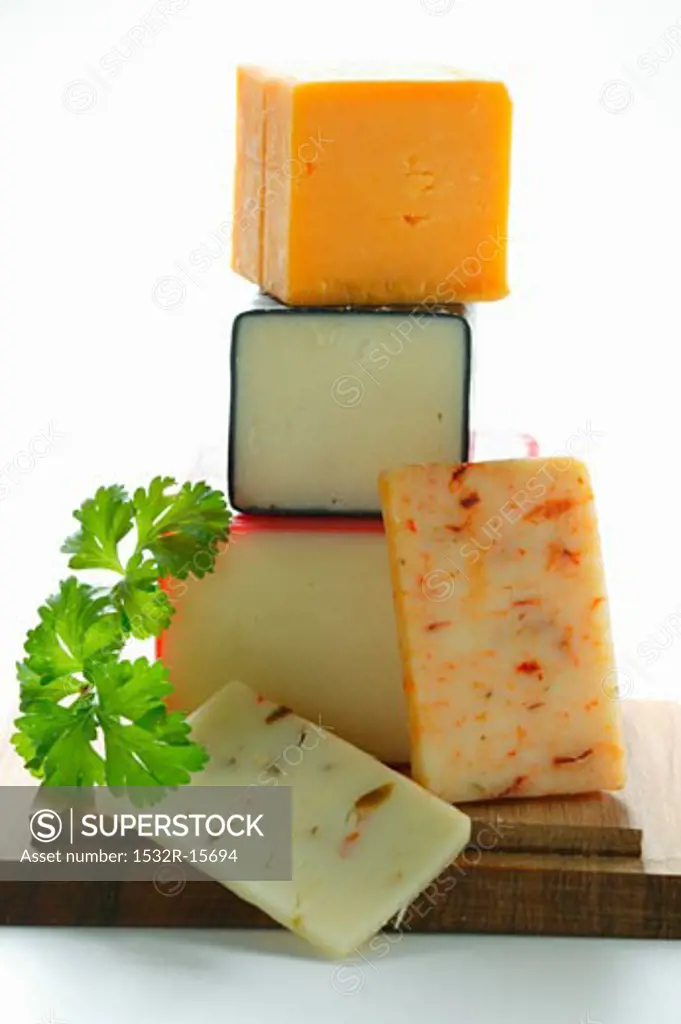 Various types of Cheddar with parsley