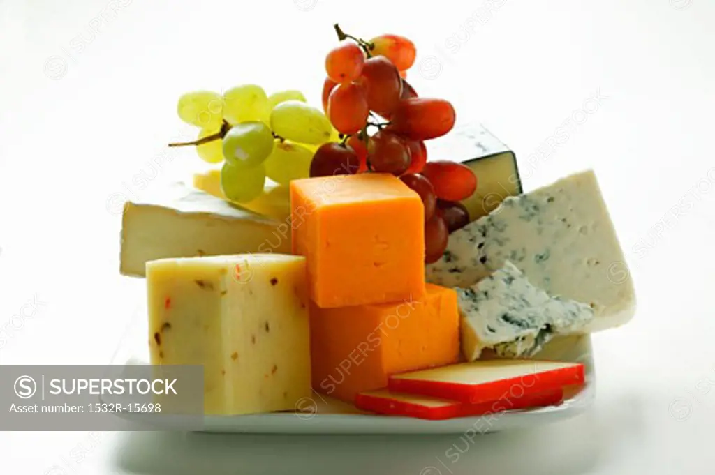 Cheese plate with grapes