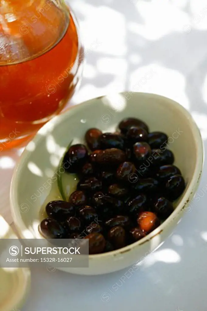 Marinated olives in olive oil
