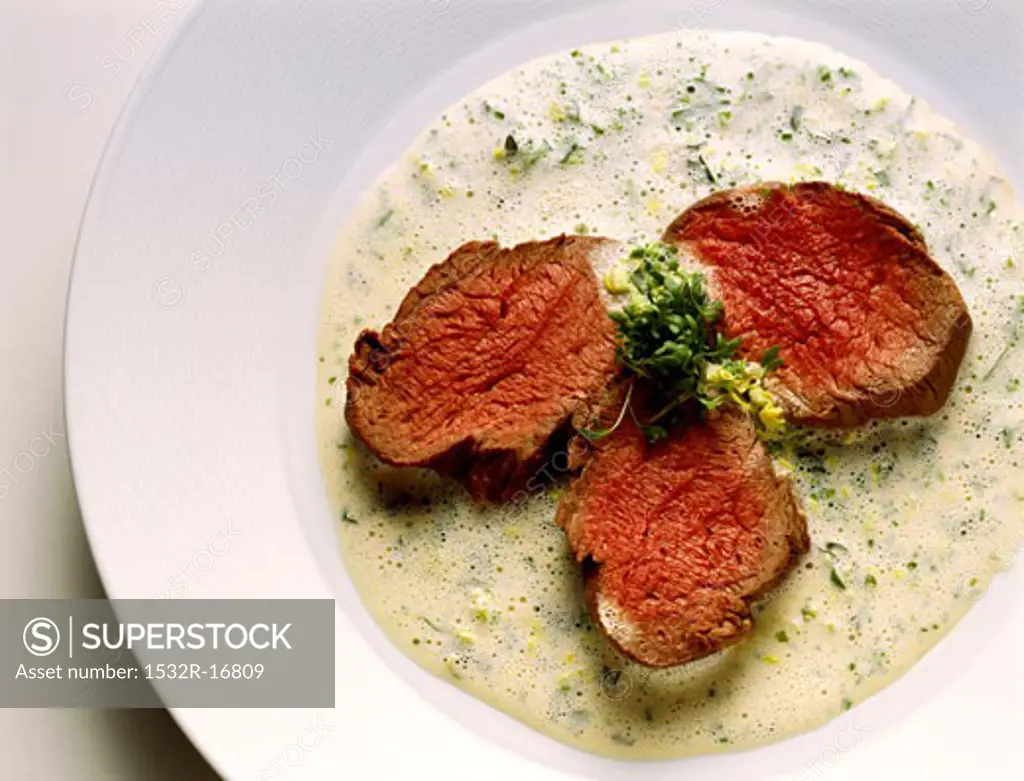 Poached Fillet of Beef in Herb Sauce