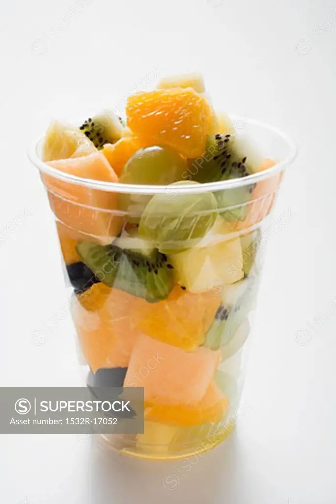 Fruit salad in a plastic cup