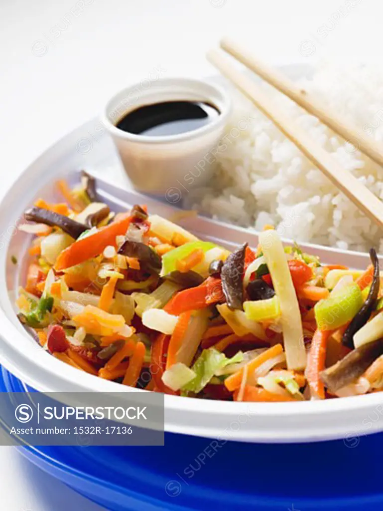 Asian vegetable stir-fry with rice