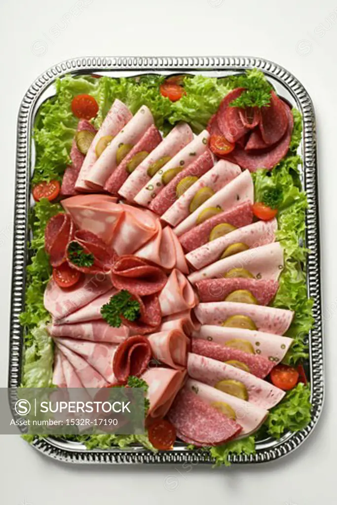 Cold cut platter with salad garnish