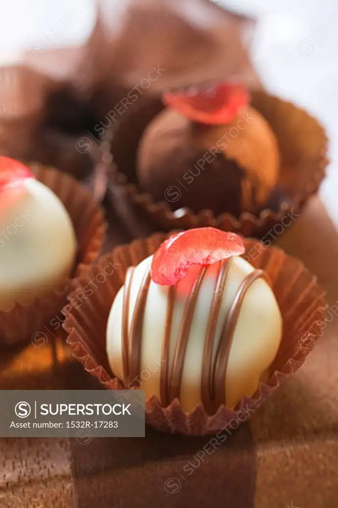 Chocolates on gift box (close-up)