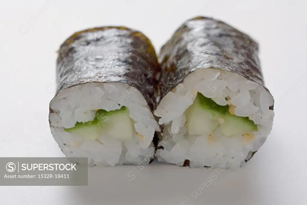 Two maki sushi with cucumber