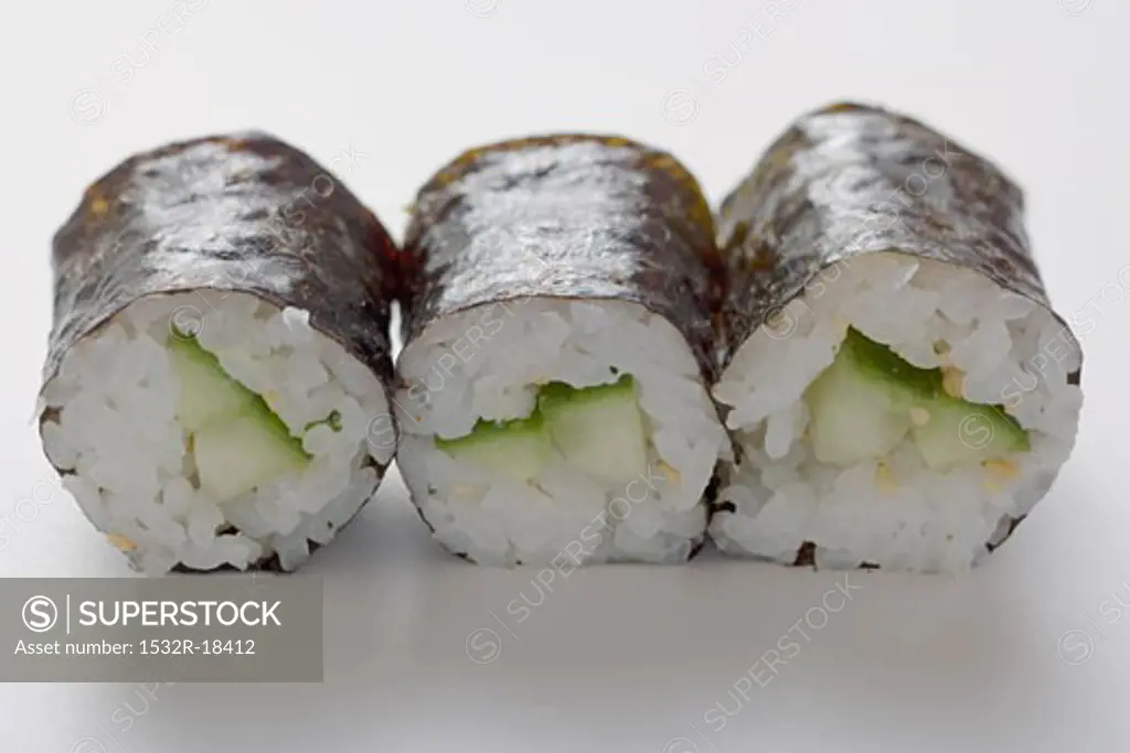 Three maki sushi with cucumber