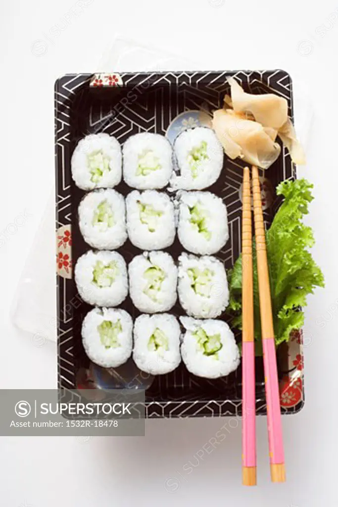 Maki sushi with cucumber to take away