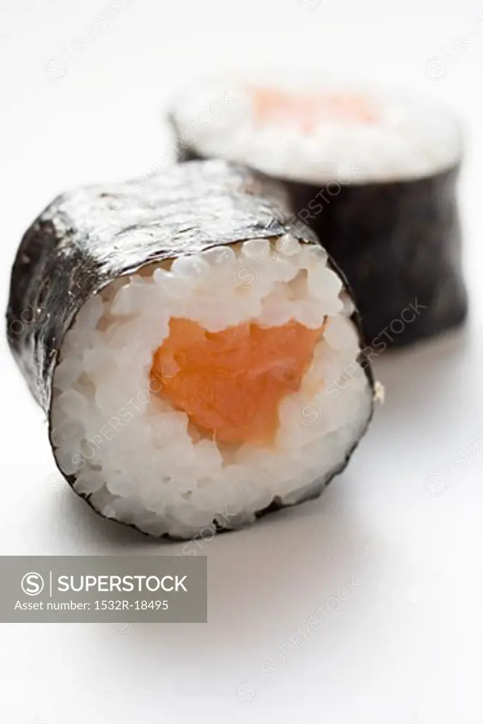 Two maki sushi with salmon