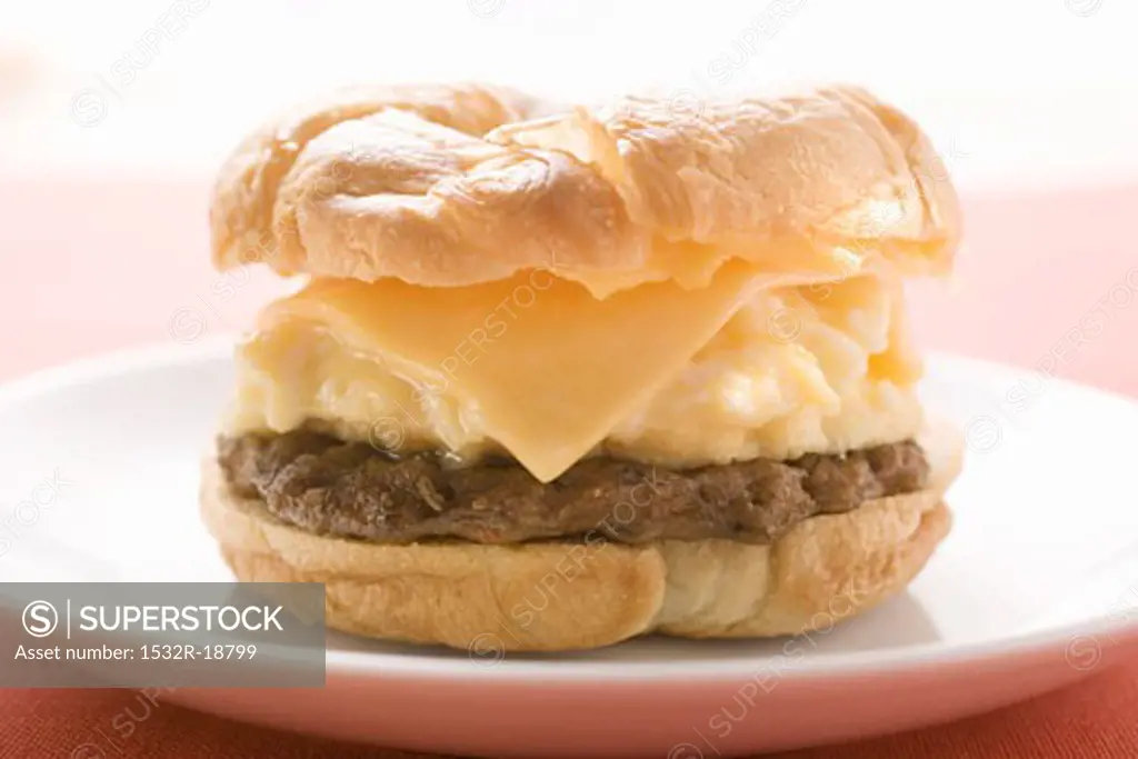 Cheeseburger with scrambled egg on plate