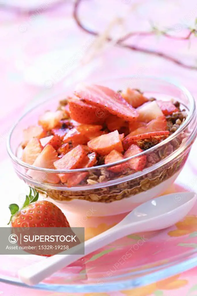 Muesli with rolled oats and strawberries