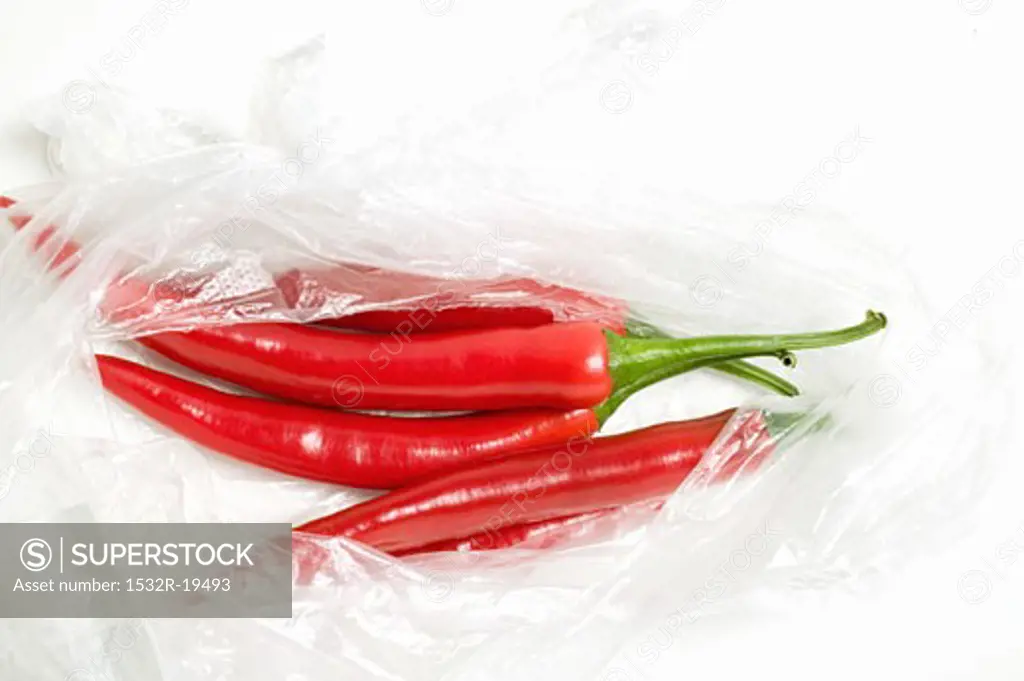 Fresh chili peppers in plastic bag