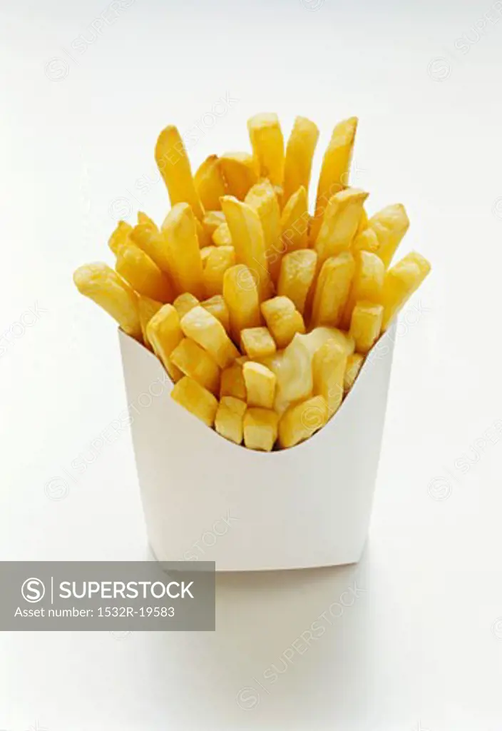 French Fries in White Fast Food Box with Mayonnaise