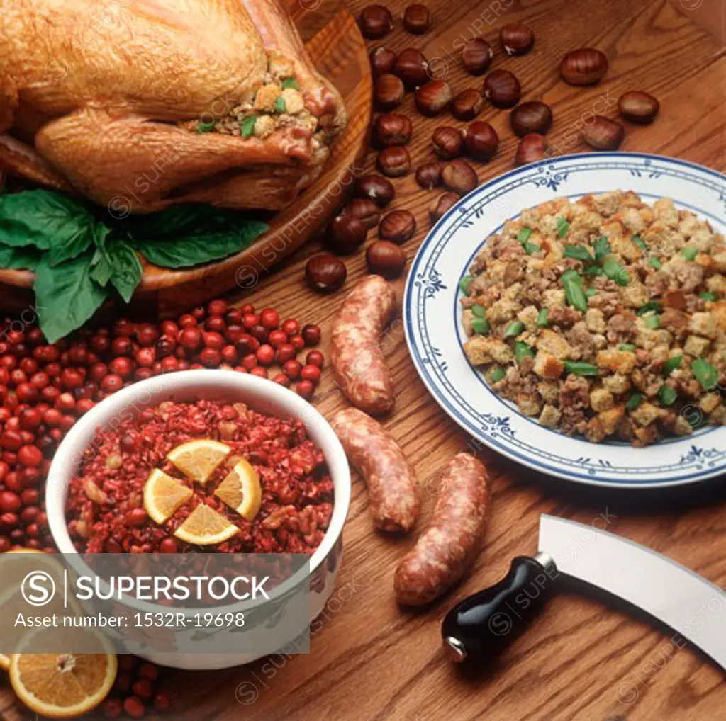 Turkey with Stuffing and Ingredients
