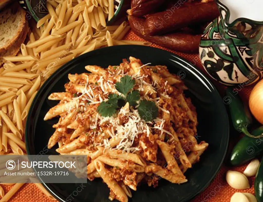 Penne with meat sauce and Parmesan