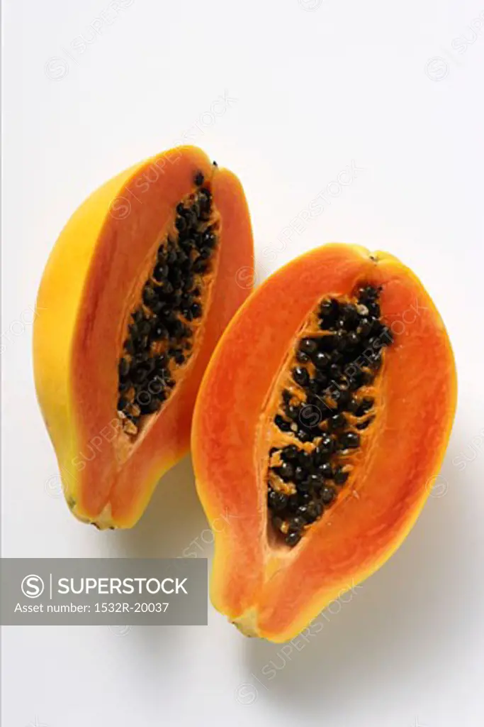 Two papaya halves