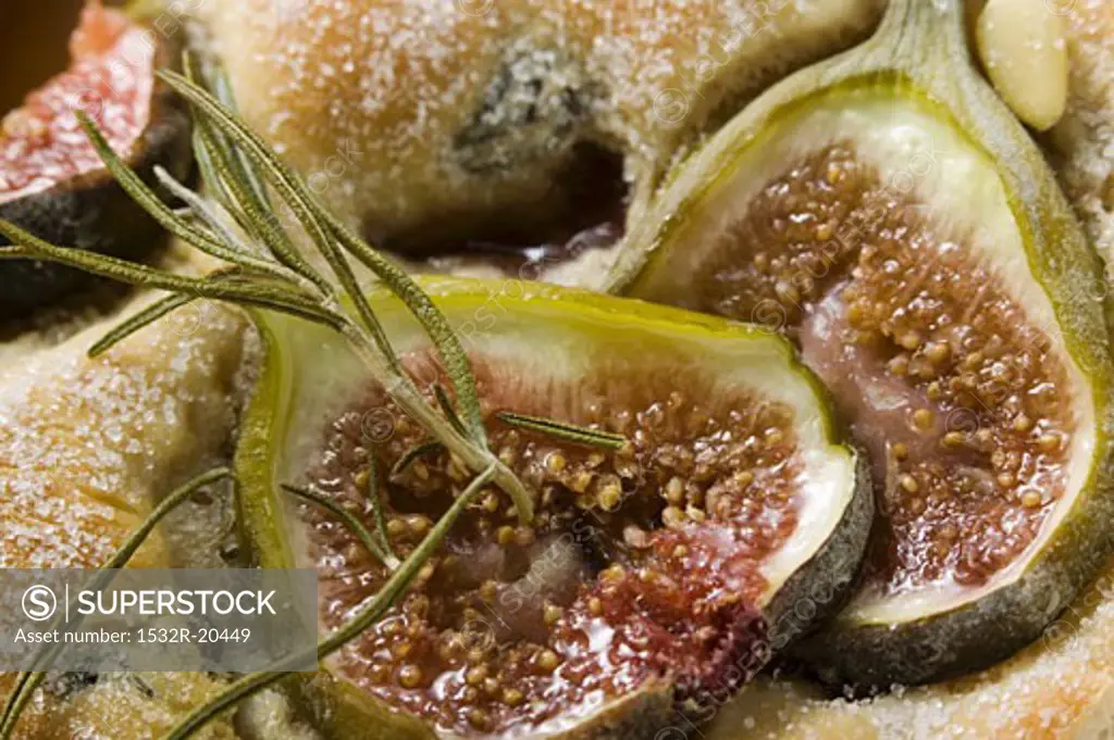 Focaccia with figs and rosemary (close-up)