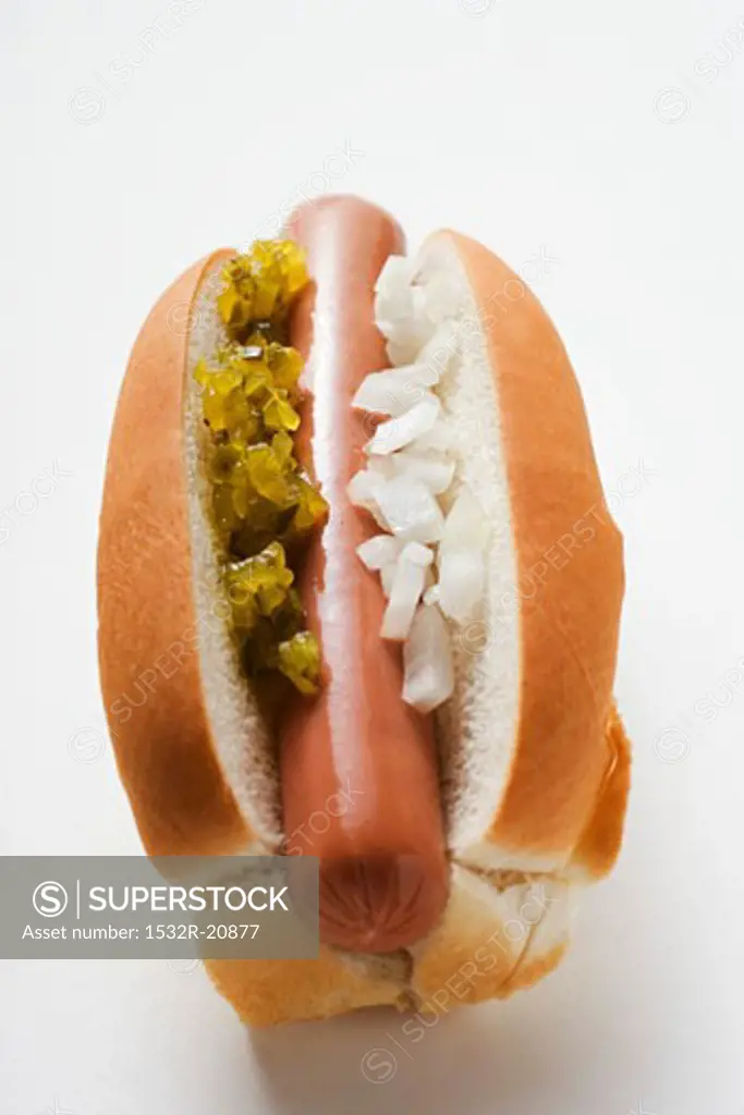 Hot dog with relish and onions