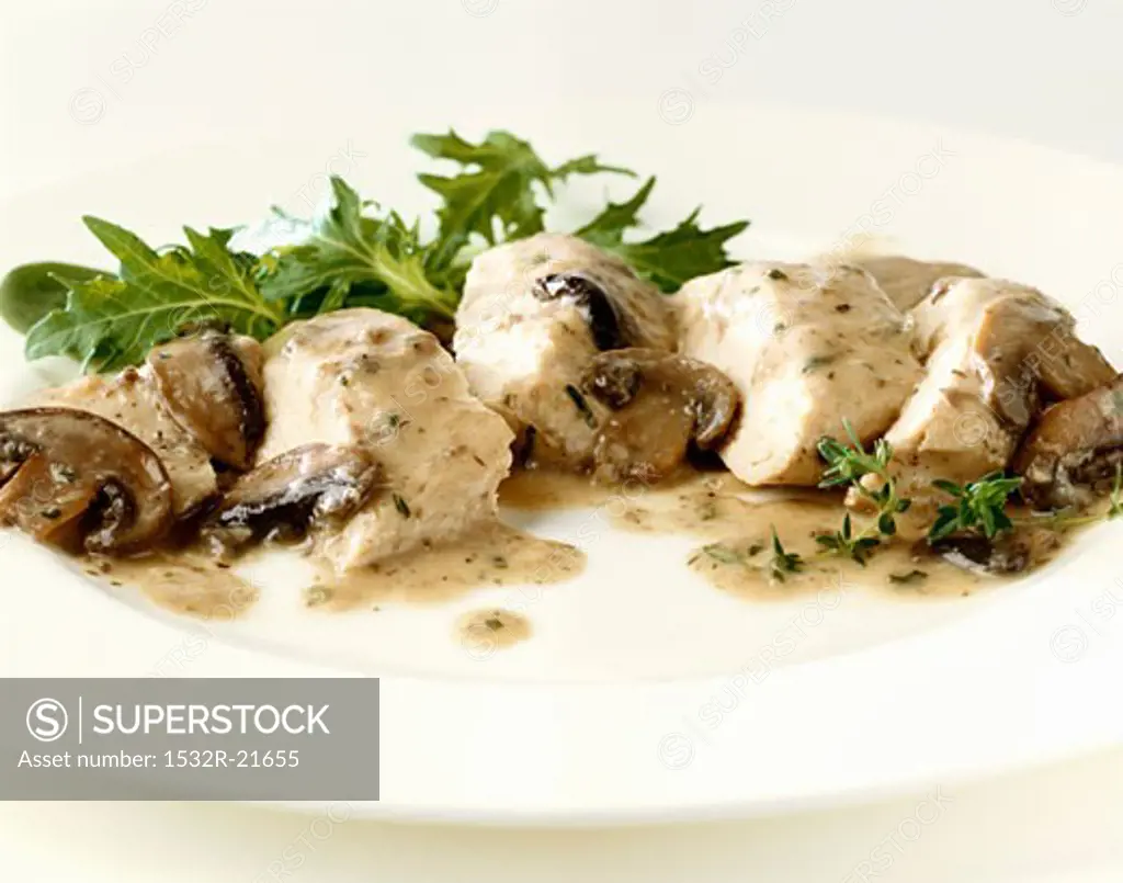 Chicken breast with mushroom sauce and salad