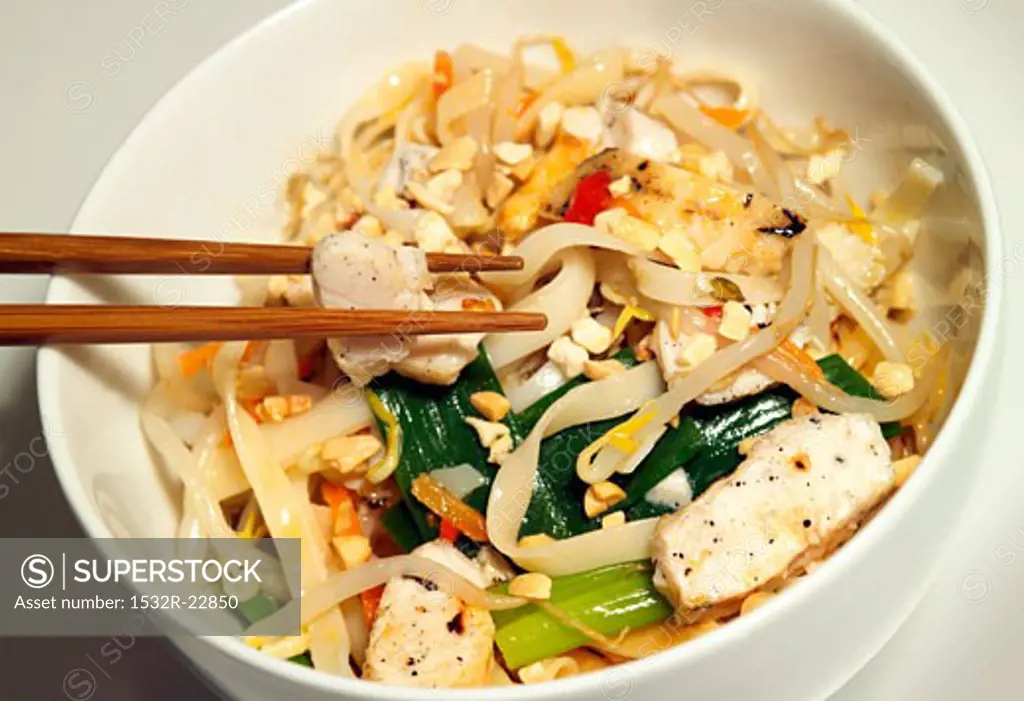 Noodles with chicken breast and vegetables