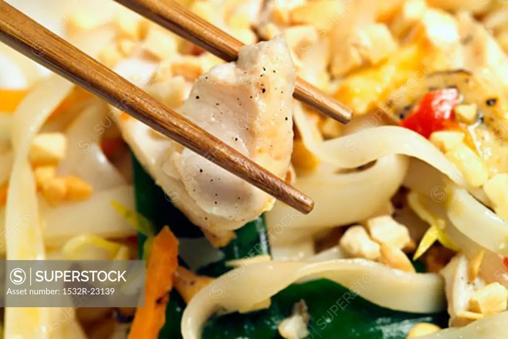 Singapore noodles (Noodles with chicken and vegetables)