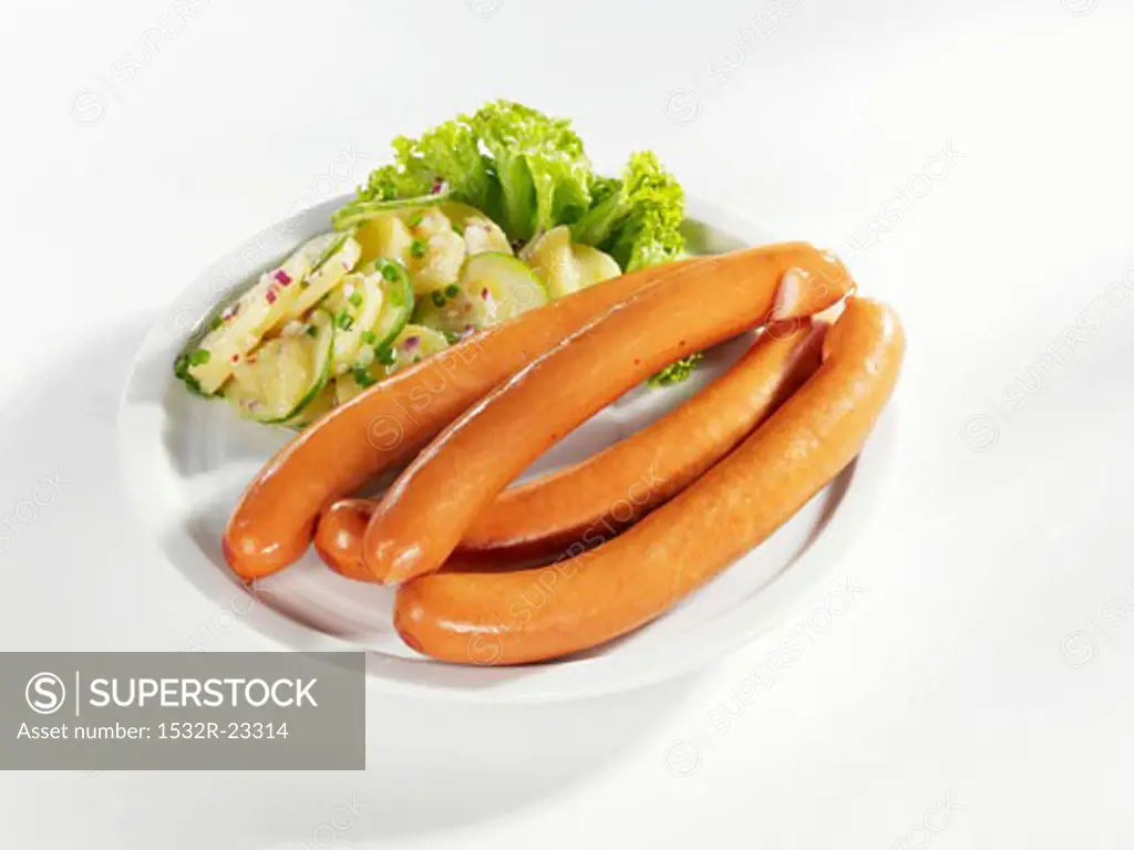 Frankfurters with potato and cucumber salad