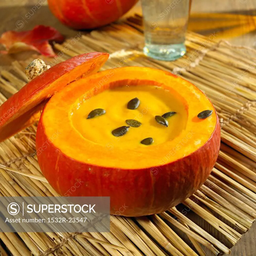 Styrian pumpkin soup in a pumpkin