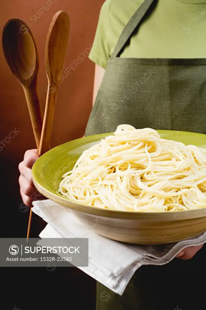 A dish of cooked spaghetti