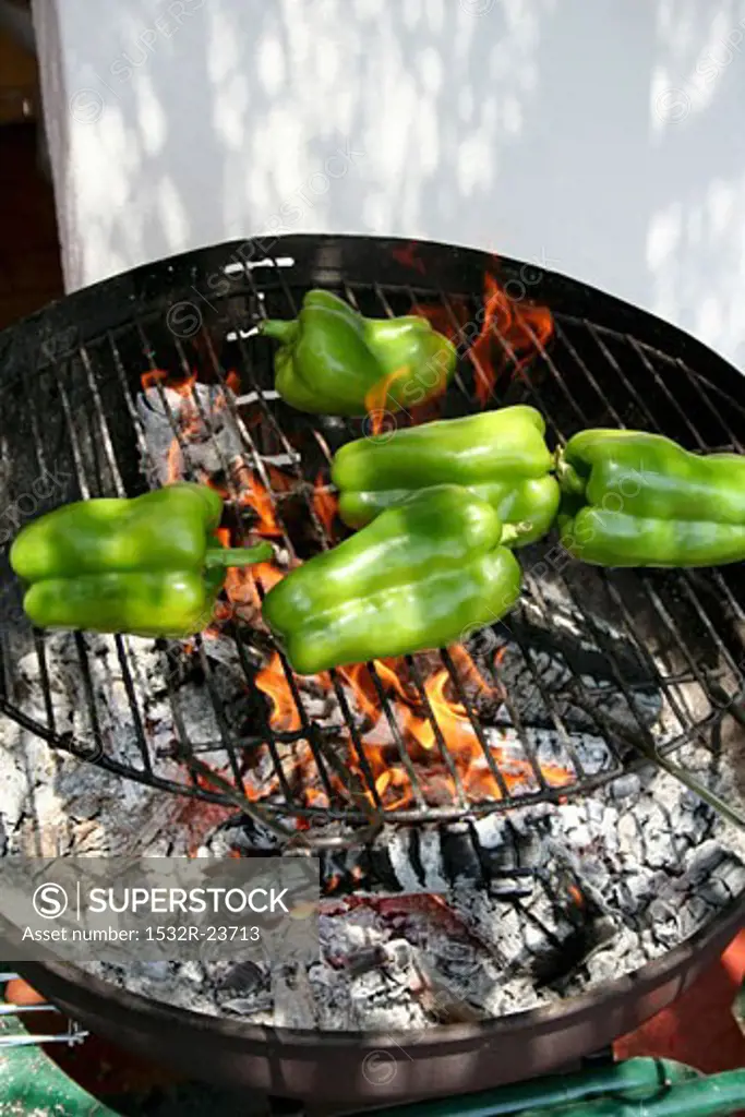 Green peppers on the barbecue