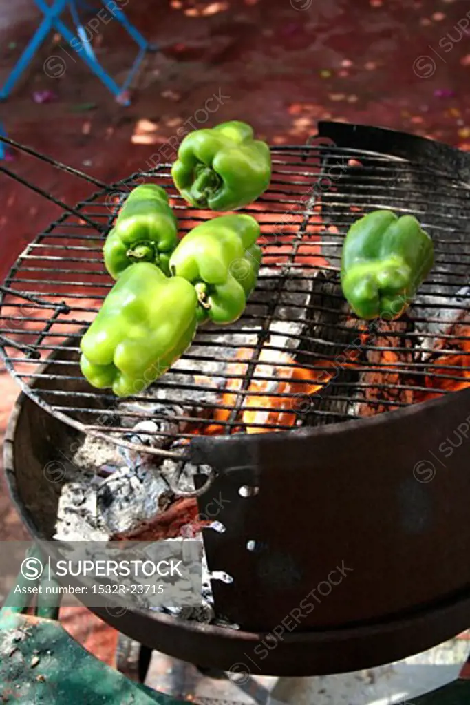 Green peppers on a barbecue
