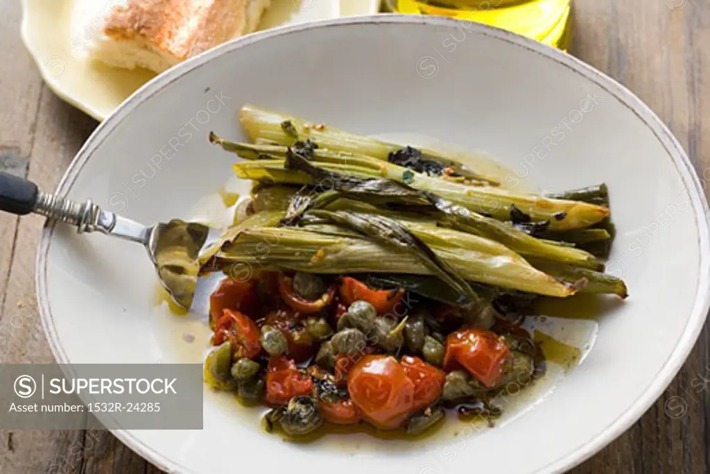 Leeks with tomatoes and capers