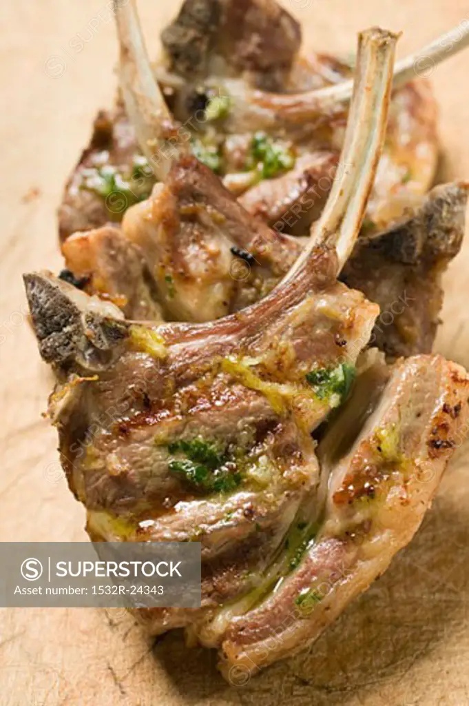Grilled lamb cutlets with herb oil
