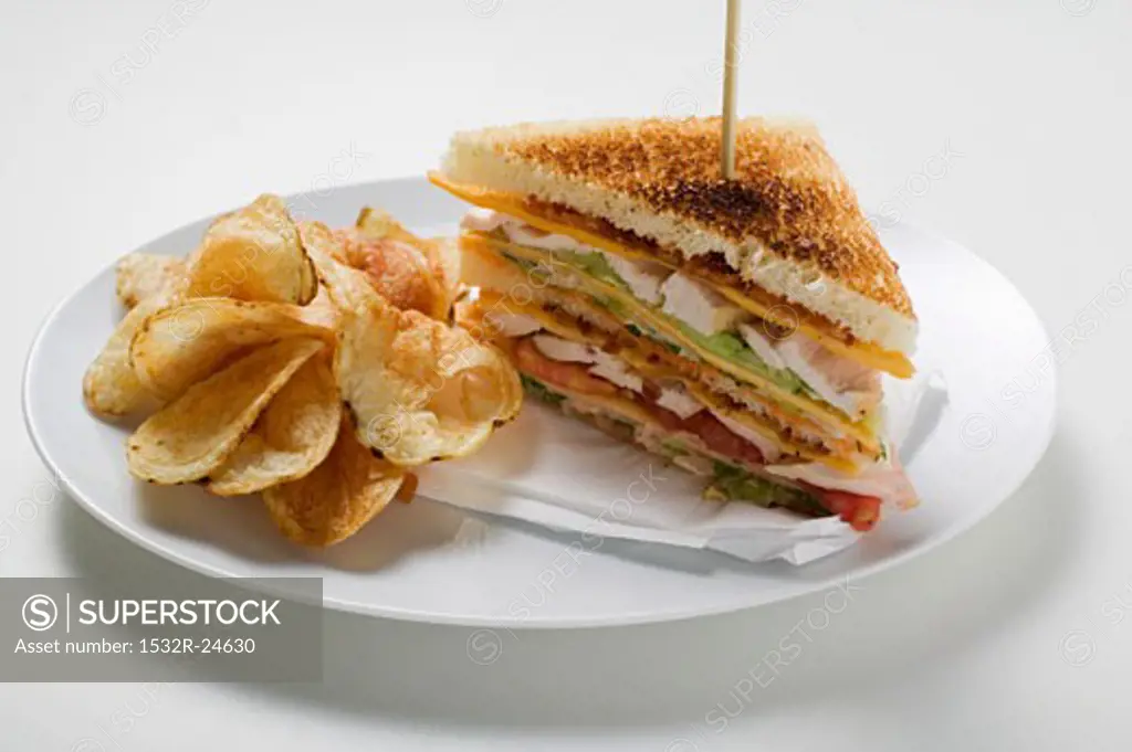 Club sandwiches, toasted, with crisps