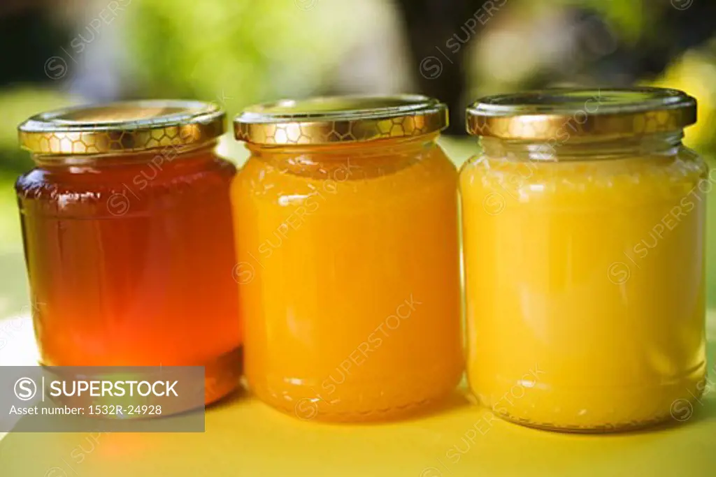 Three jars of honey