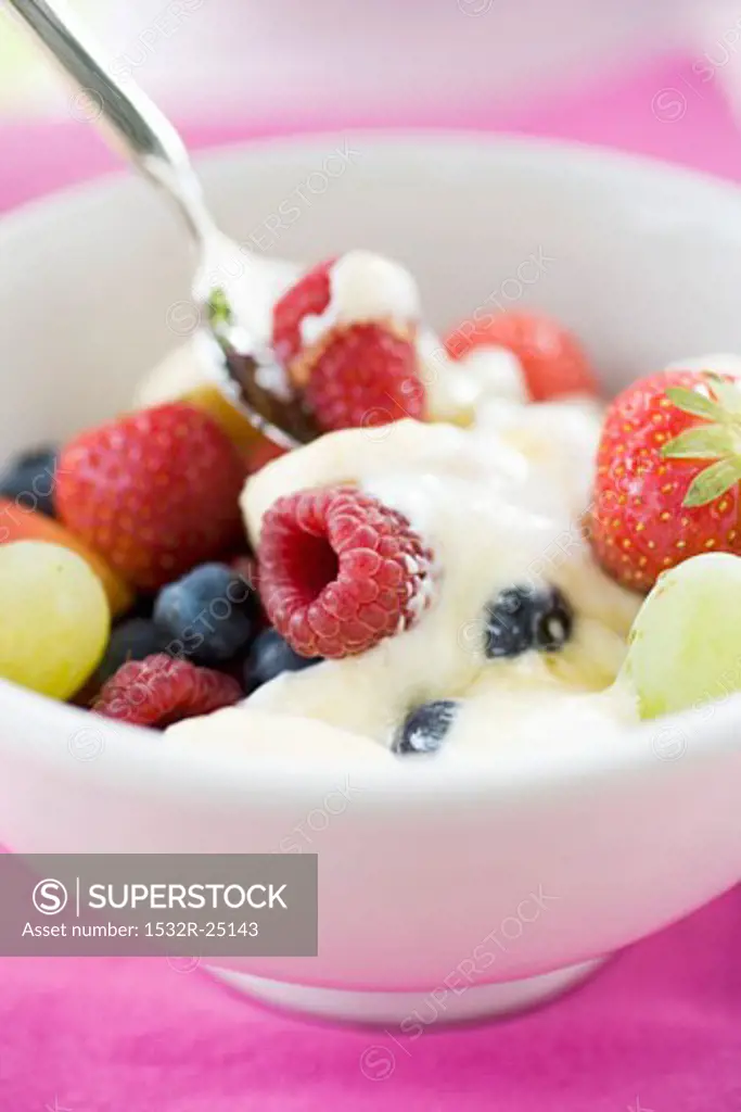 Fruit muesli with yoghurt and honey