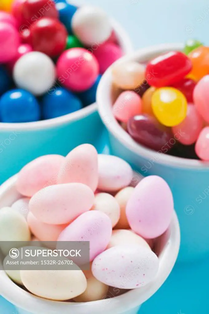 Sugared almonds, jelly beans and bubble gum