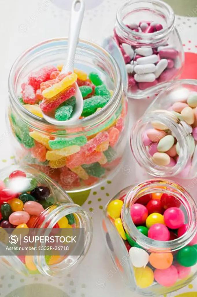 Assorted sweets in storage jars