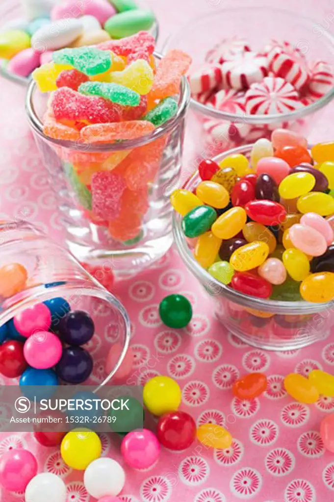 Assorted sweets in glasses