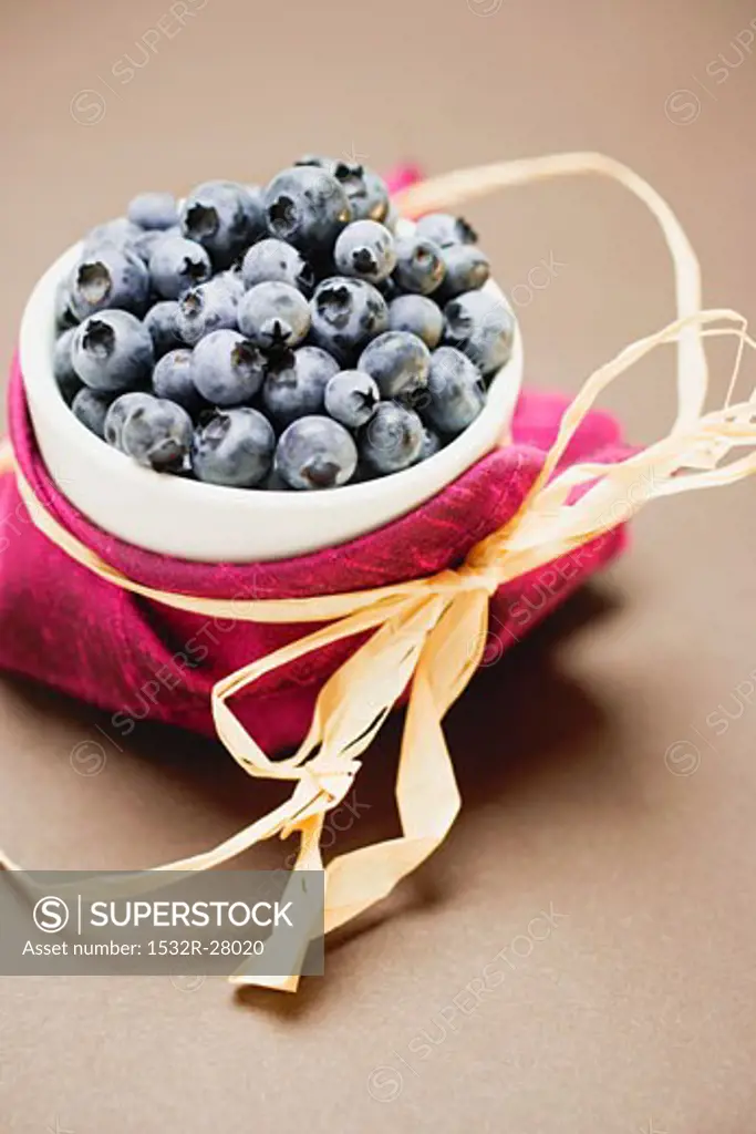 Blueberries in white bowl to give as a gift