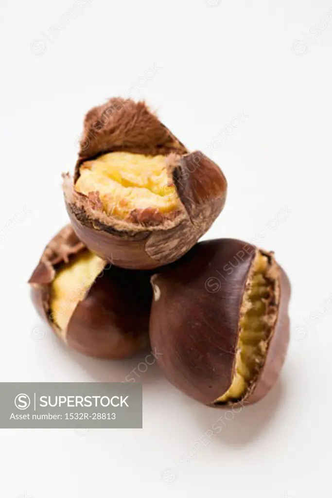 Three sweet chestnuts (roasted)