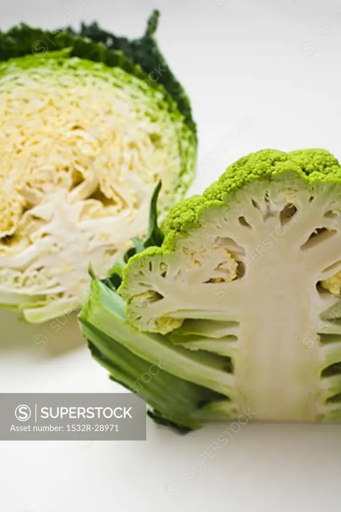 Green cauliflower and savoy cabbage, half of each