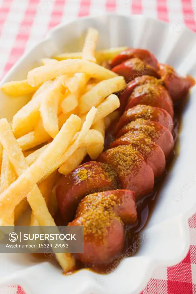 Currywurst (sausage with ketchup & curry powder) and chips