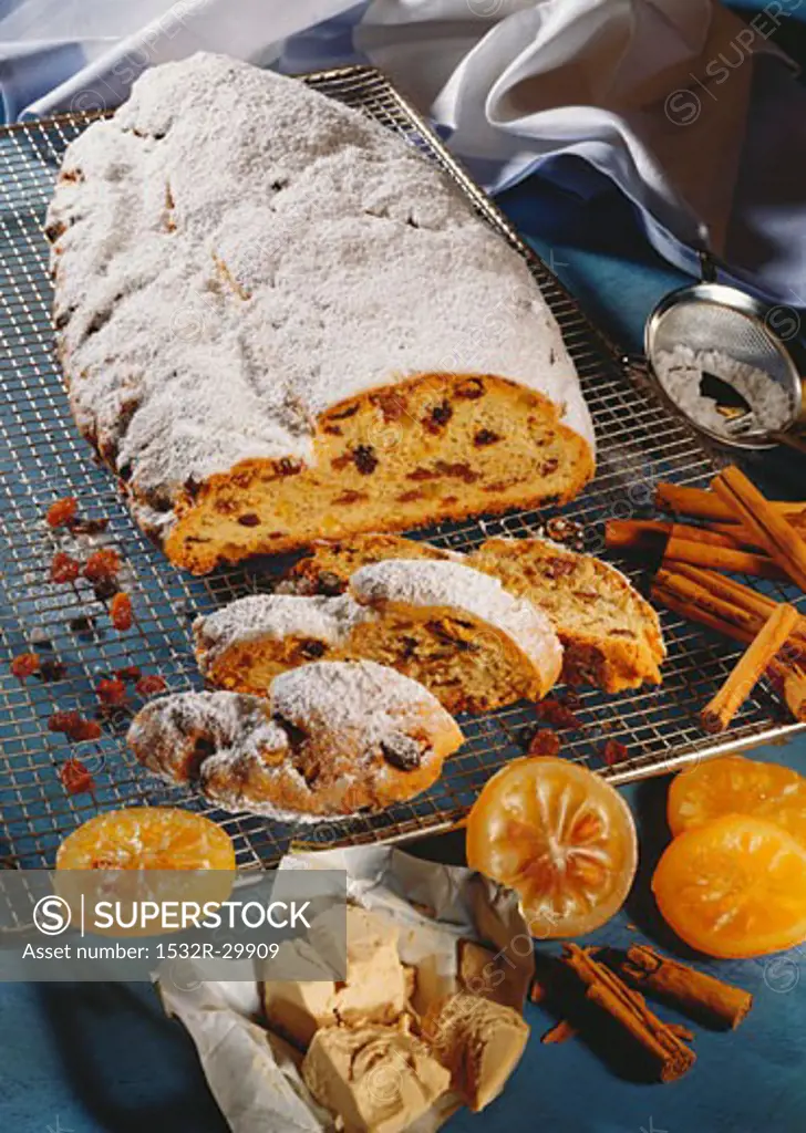 Christmas stollen with candied oranges