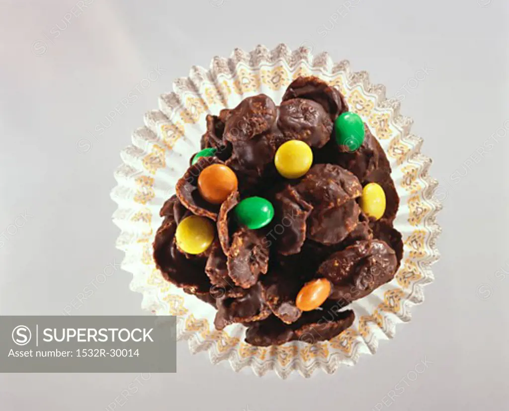 Chocolate cornflake crispies with coloured chocolate beans