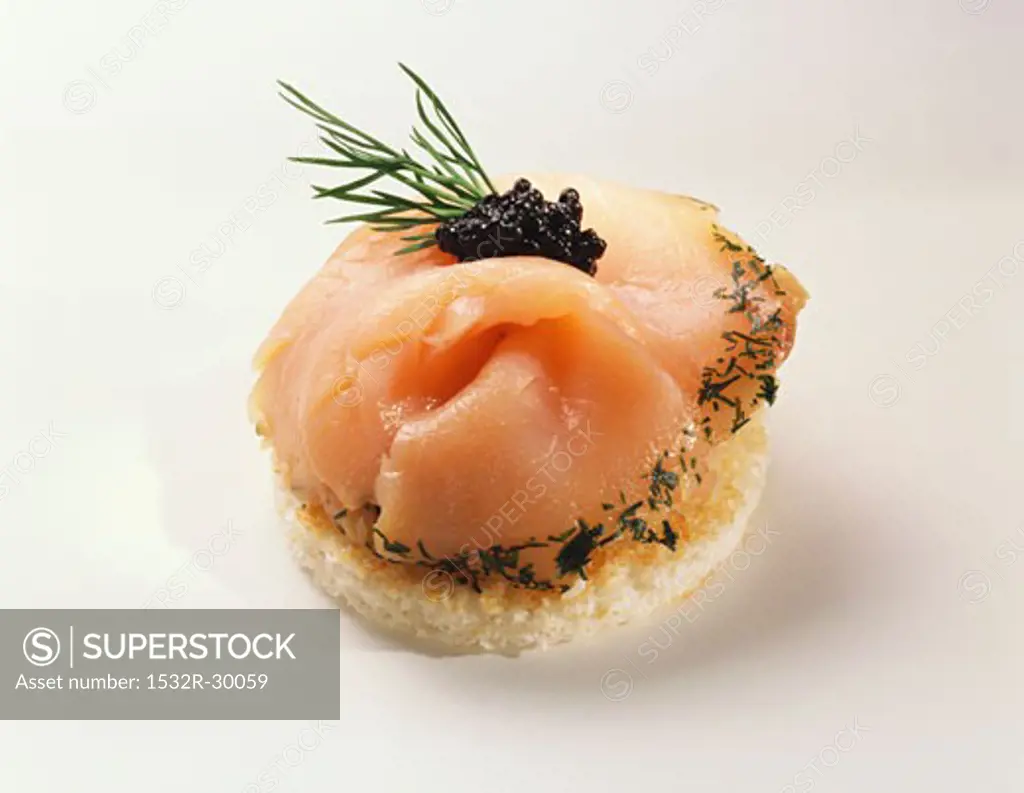 Canapé: gravlax and caviar on toast