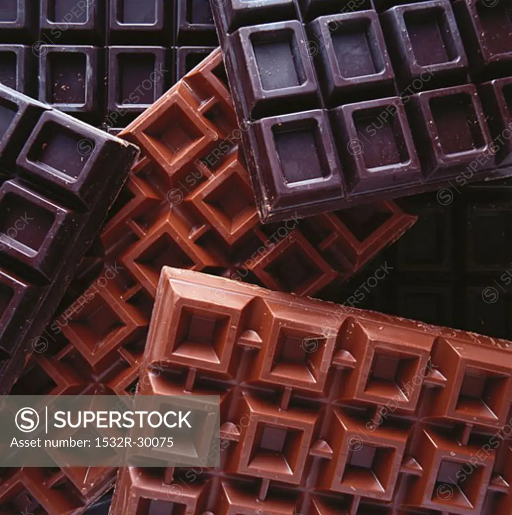 Blocks of different types of chocolate