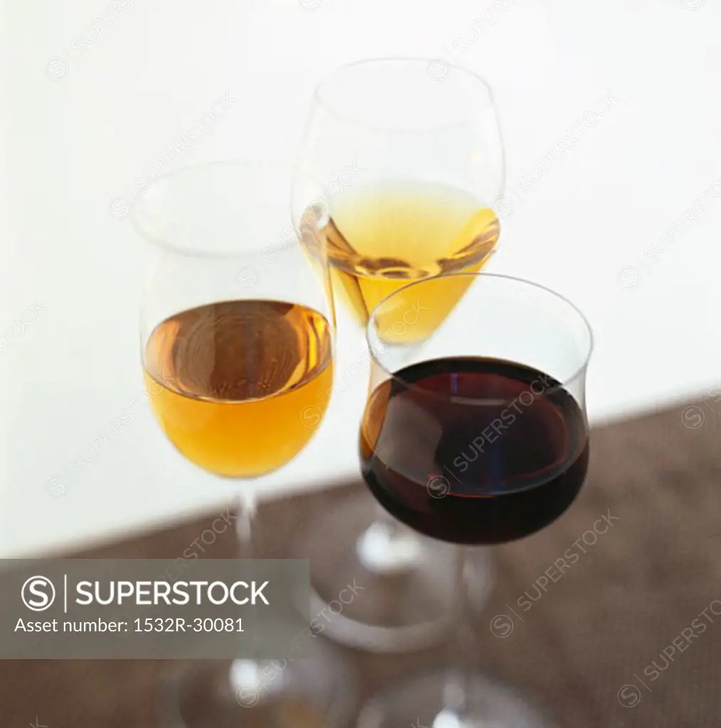 Red wine, white wine and dessert wine