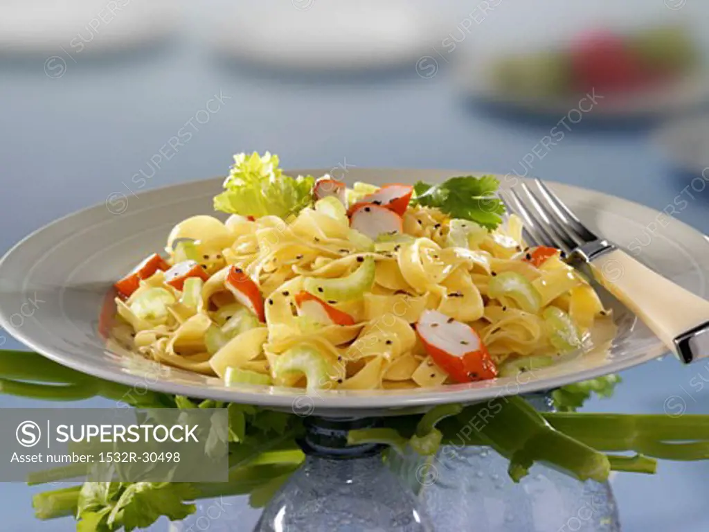 Ribbon pasta with crabmeat and celery